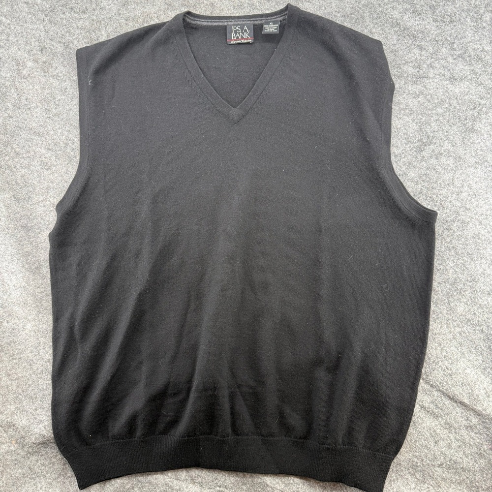 Jos. A. Bank Sweater Vest Mens XL Black Merino Wool V-Neck Signature Collection